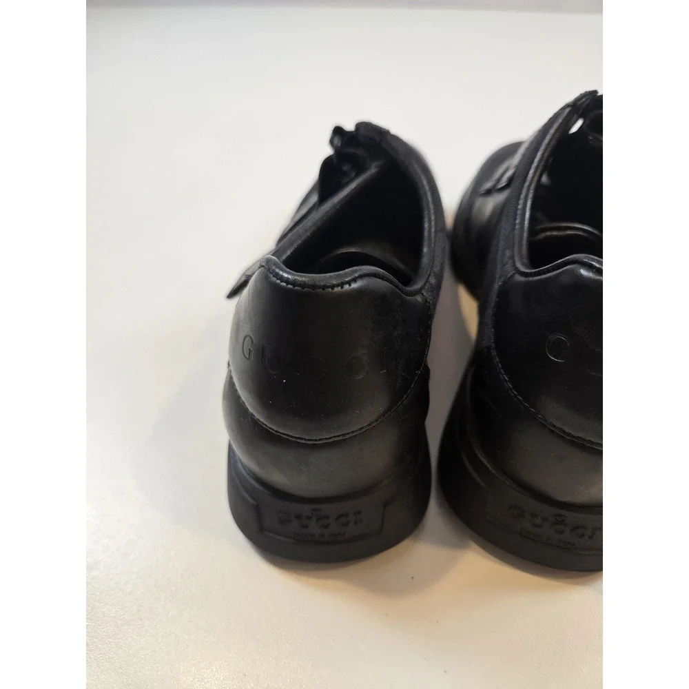 Gucci Shoes Mens Size 7.5 Black Strap Leather Canvas Logo Made In Italy